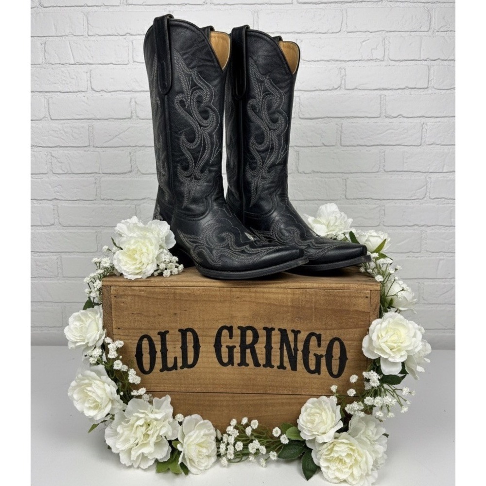 Old Gringo Black Embroidered Leather Heeled Cowboy Boots